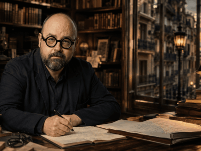 Carlos Ruiz Zafón en una biblioteca inspirada en Barcelona