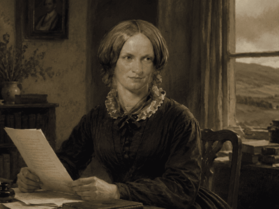 Charlotte Brontë escribiendo en un ambiente victoriano en Yorkshire