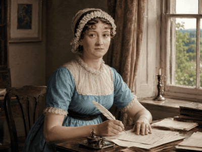 Jane Austen escribiendo en una casa inglesa de comienzos del siglo XIX